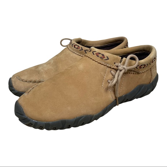Teva Tan Brown Suede Slip-On Shoes Moccasins Embroidered Size 8